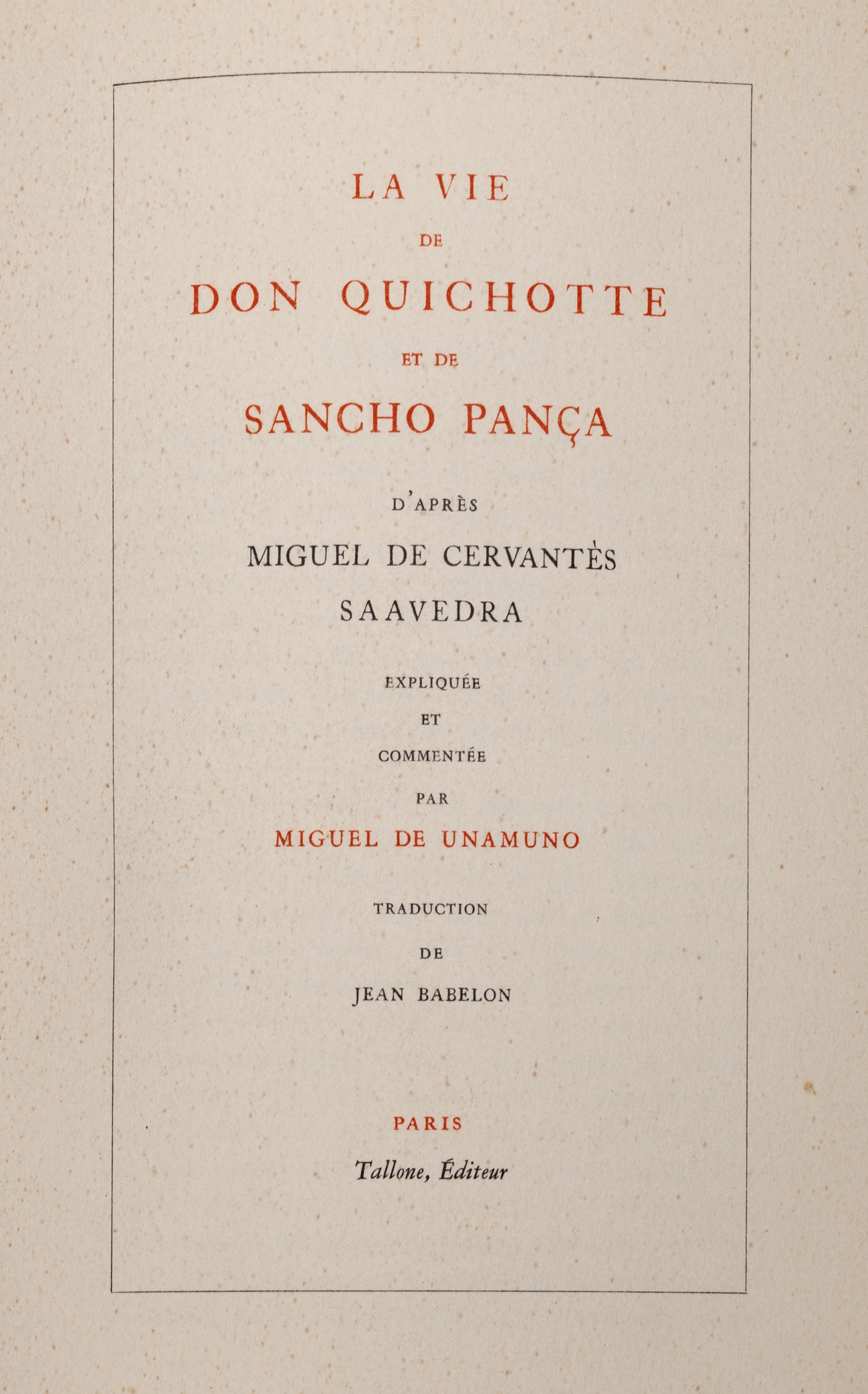 Miguel De Unamuno, La Vie de Don Quichotte et de Sancho Pança, 1949