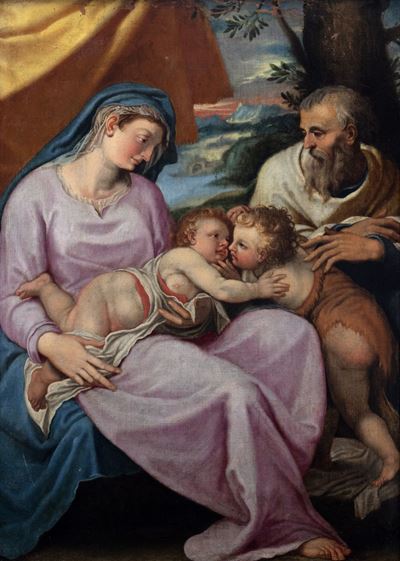 Autore non identificato, Sacra Famiglia con San Giovannino, olio su tela