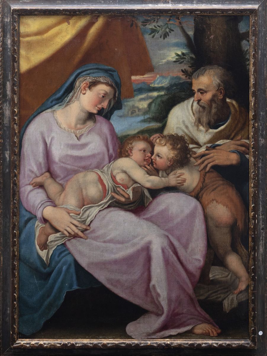 Scuola Toscana, Secolo XVI - Autore non identificato, Sacra Famiglia con San Giovannino, olio su ...