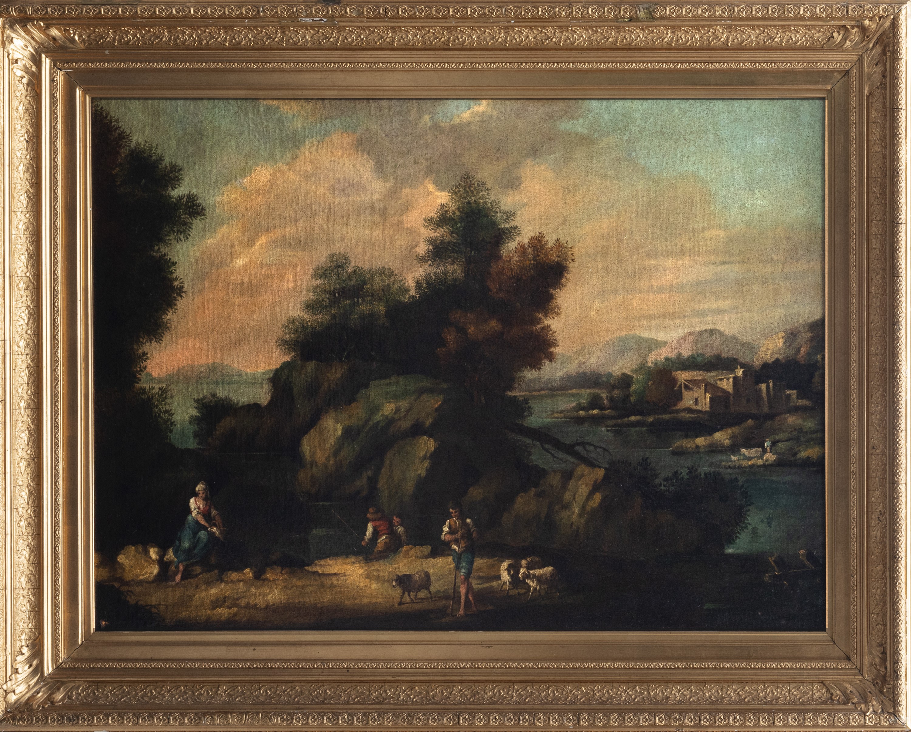 Scuola Veneta, Secolo XVIII - Anonimo, Paesaggio fluviale con pastori e armenti, olio su tela