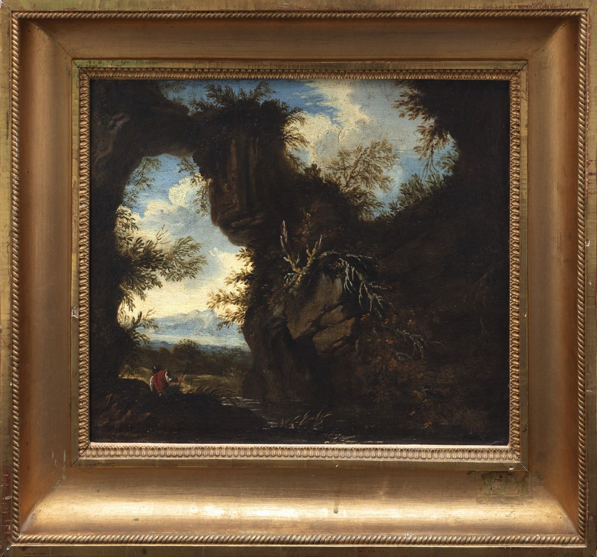 Scuola Romana, Seconda Metà del Secolo XVII - Autore non identificato, Paesaggio con arco natural...
