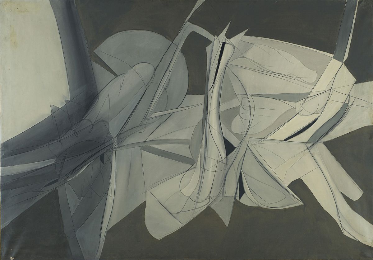 Renato Volpini - Nascita di personaggi, 1961, olio su tela, 140 x 200 cm