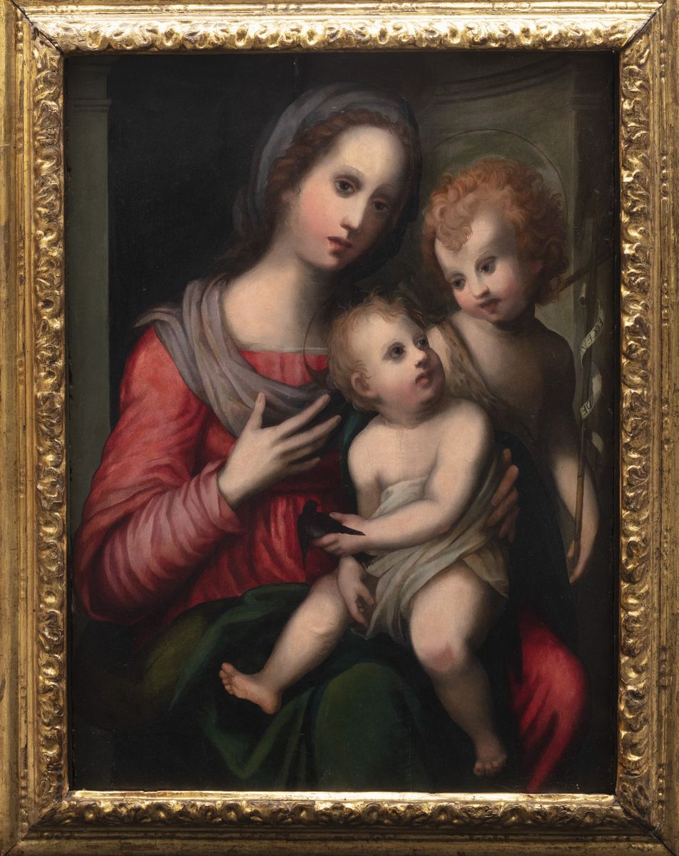 Scuola Fiorentina, Secolo XVI - Madonna con Bambino e San Giovannino, olio su tavola
