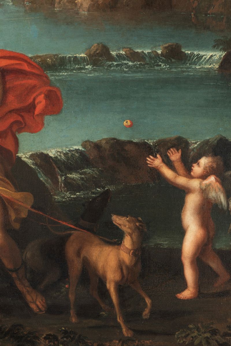 Scuola Bolognese, Secolo XVII - Francesco Albani, Venere e Adone, olio su tela cm 122 x 172