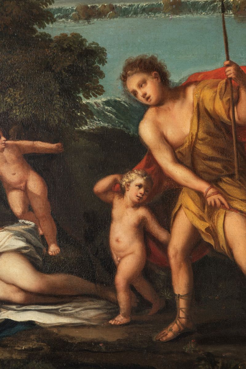 Scuola Bolognese, Secolo XVII - Francesco Albani, Venere e Adone, olio su tela cm 122 x 172