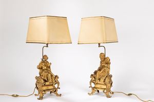 Coppia di sculture in bronzo dorato, secolo XIX