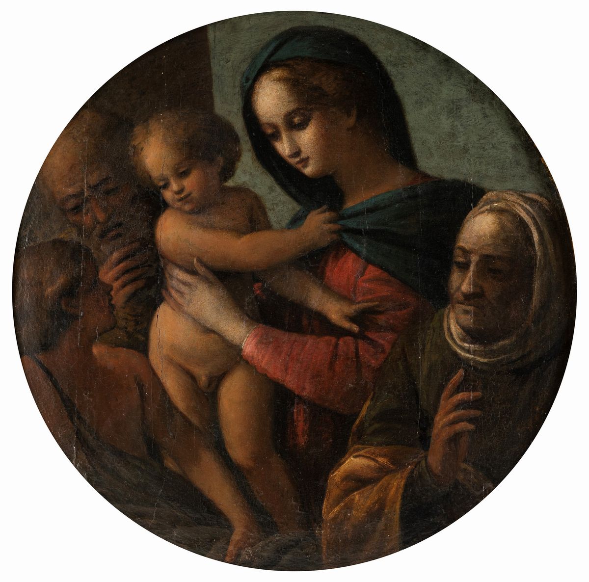 Scuola Italiana, Secolo XVII - Autore sconosciuto, Sacra Famiglia con San Giovannino e Sant'Anna,...
