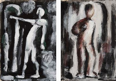 Figura, tempera su cartoncino, cm 24x16,2 e cm 22,5x16,2, metà anni '50