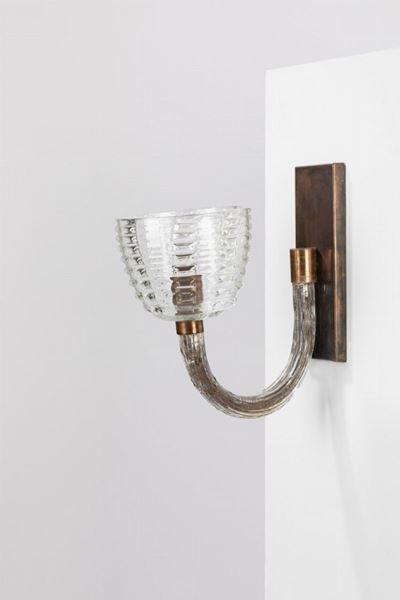 Lampada da parete in vetro soffiato e ottone