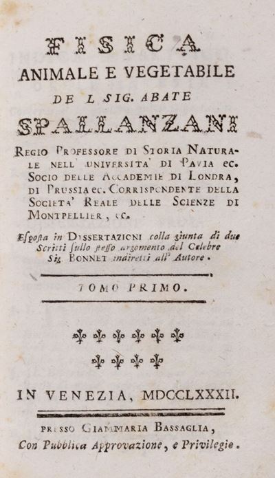 Spallanzani, Fisica animale e vegetabile, seconda edizione con dissertazioni di Charles Bonnet