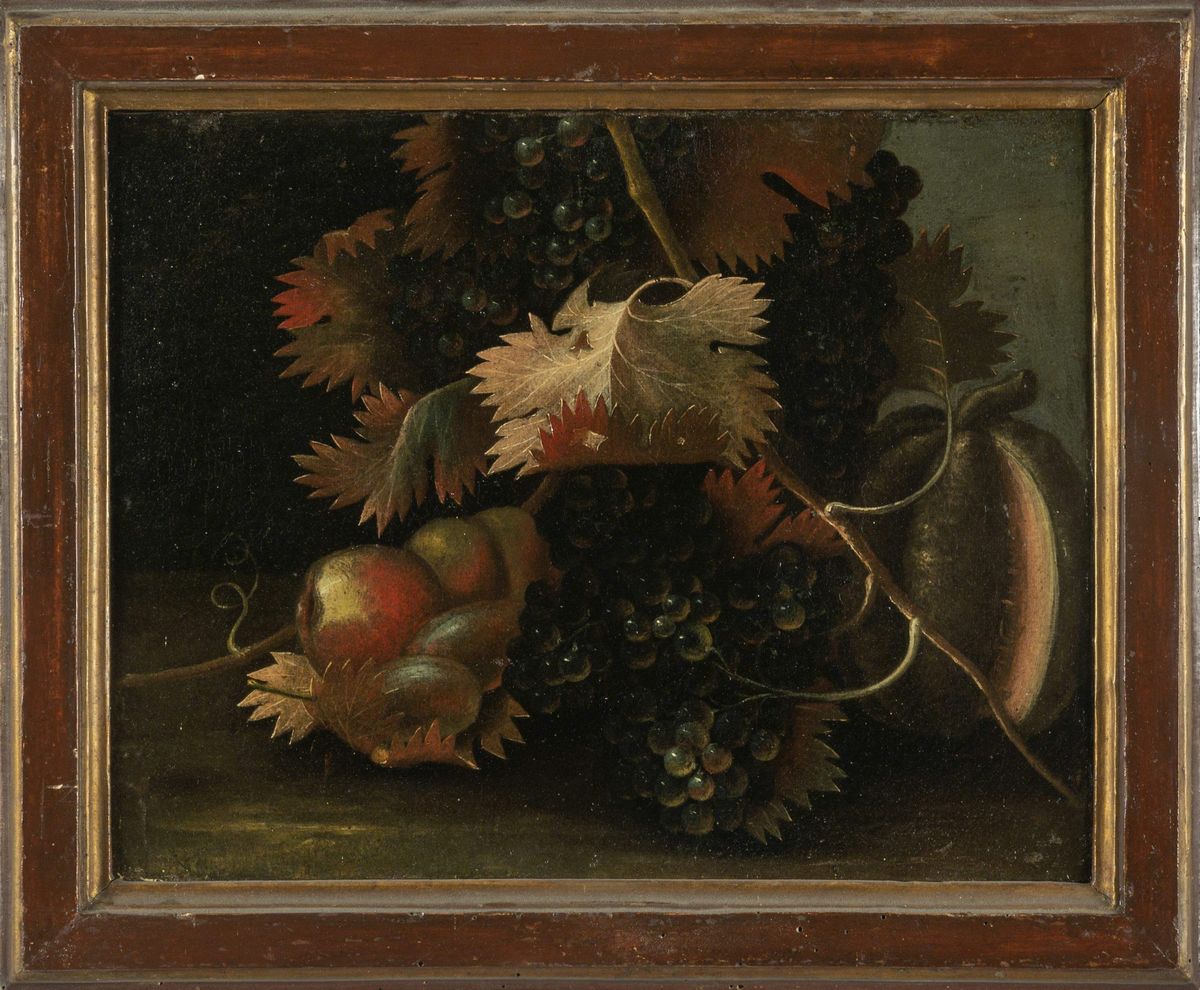 Scuola Emiliana, Secolo XVIII - Giovanni Rivalta, Natura morta con uva, cocomero e pere; Natura m...