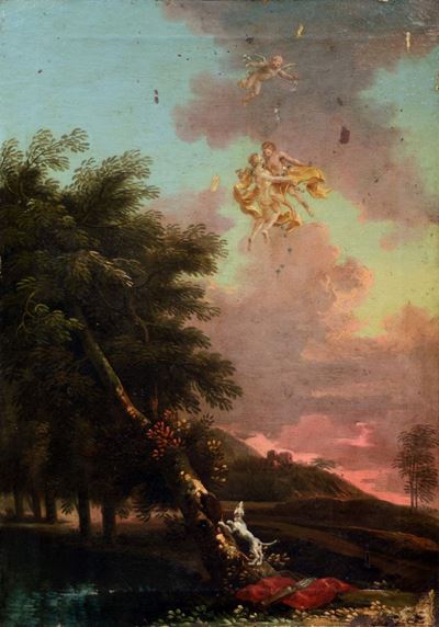 Paesaggio con Cefalo rapito da Aurora, olio su tela 78 x 55 cm