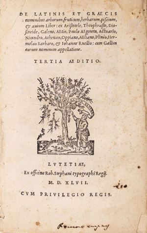 Charles Estienne - De Latinis et Graecis nominibus arborum, fruticum, herbarum, piscium, & auium liber: ex Aristotle, Theophrasto, Dioscorides