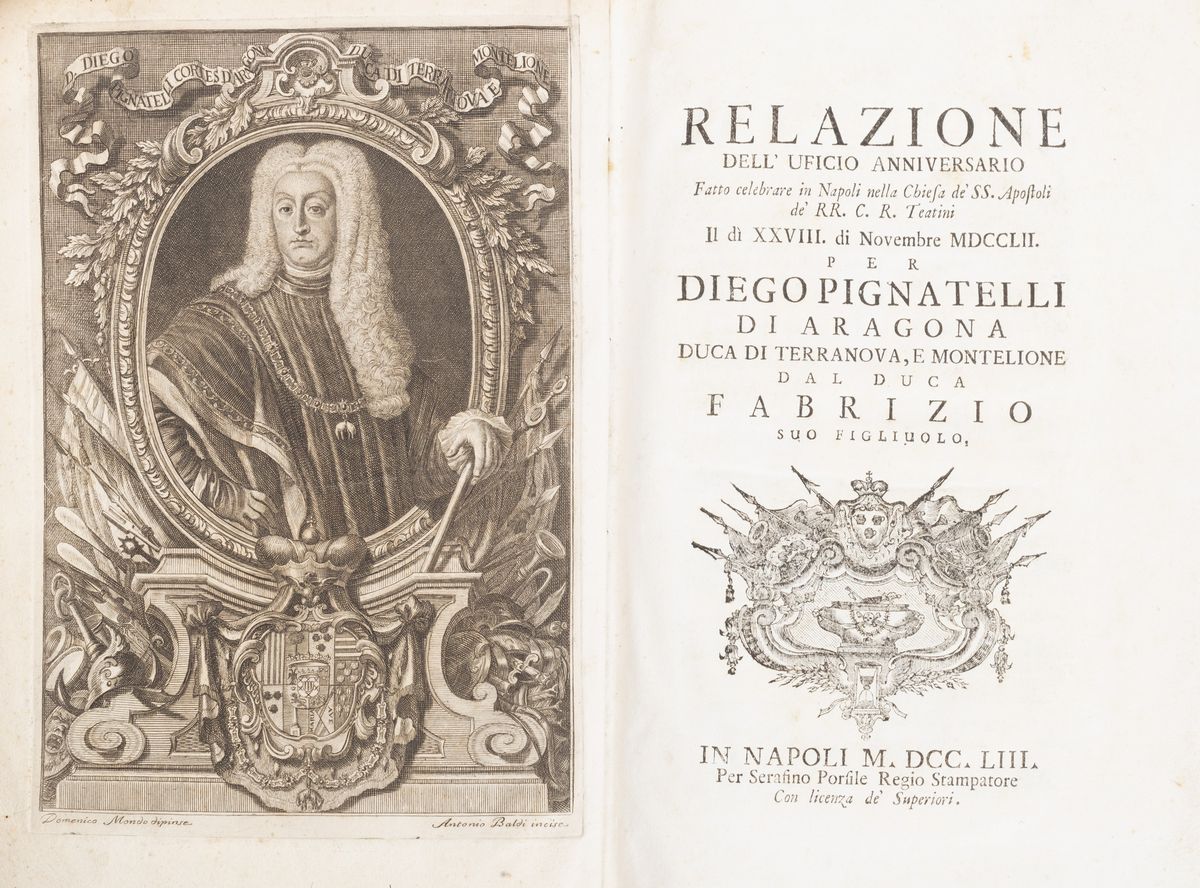 Relazione dell'ufficio anniversario, Napoli, 1753, in-4° con incisioni di Antonio Baldi