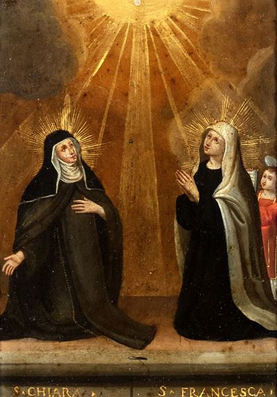 Anonimo, Santa Chiara e Santa Francesca Romana, olio su rame
