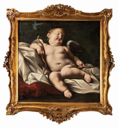 Cupido dormiente, olio su tela