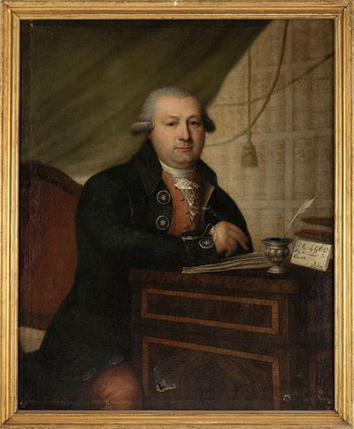 Ritratto di gentiluomo nello studio, olio su tela