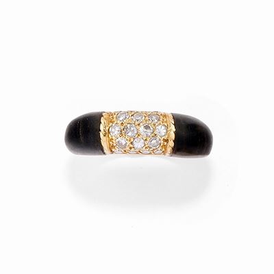 Anello in Oro Giallo 18k, Legno e Diamanti