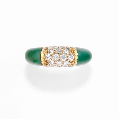 Anello in Oro Giallo 18k, Crisoprasio e Diamanti