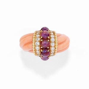 A 18k yellow gold, coral, amethysts and diamond ring, Van Cleef & Arpels