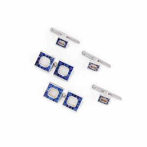 A 18k white gold and sapphire tuxedo set, Cartier