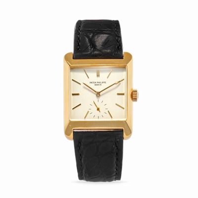 Orologio quadrato in oro 18k con quadrante argenté