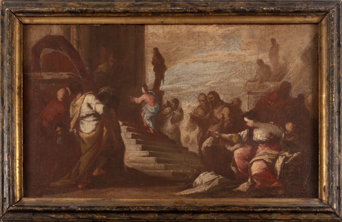 Scuola Napoletana, Secolo XVII - Presentazione della Vergine al Tempio, bozzetto, olio su tela