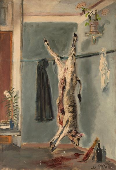 Interno con vitellino squartato, olio su tela