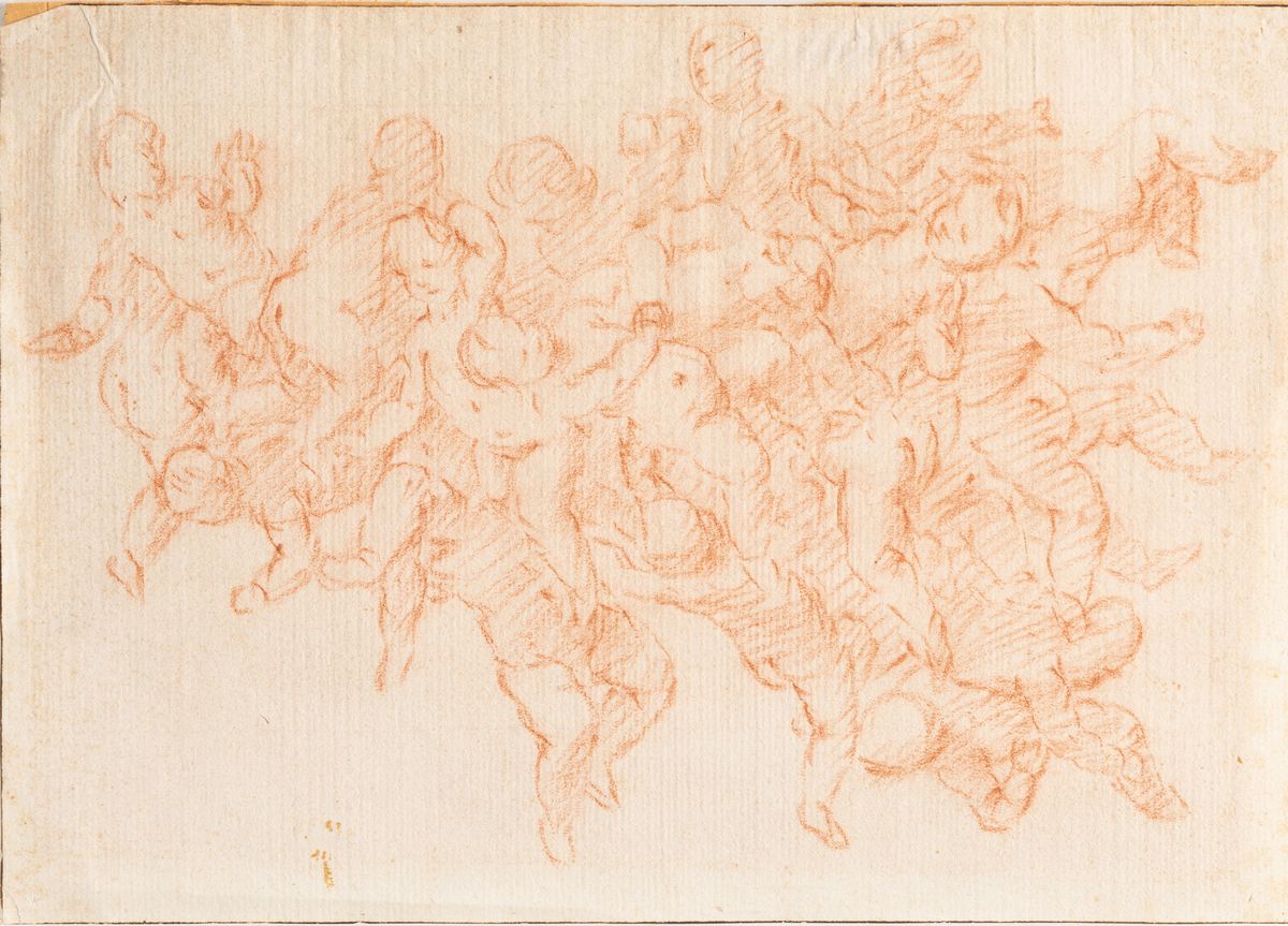 Scuola emiliana, Lotto composto da tre disegni a matita rossa, secoli XVII - XVIII