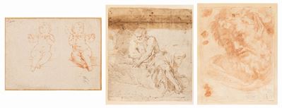 Scuola emiliana, Lotto di tre disegni: Studio di due putti, San Girolamo, Studio di fauno