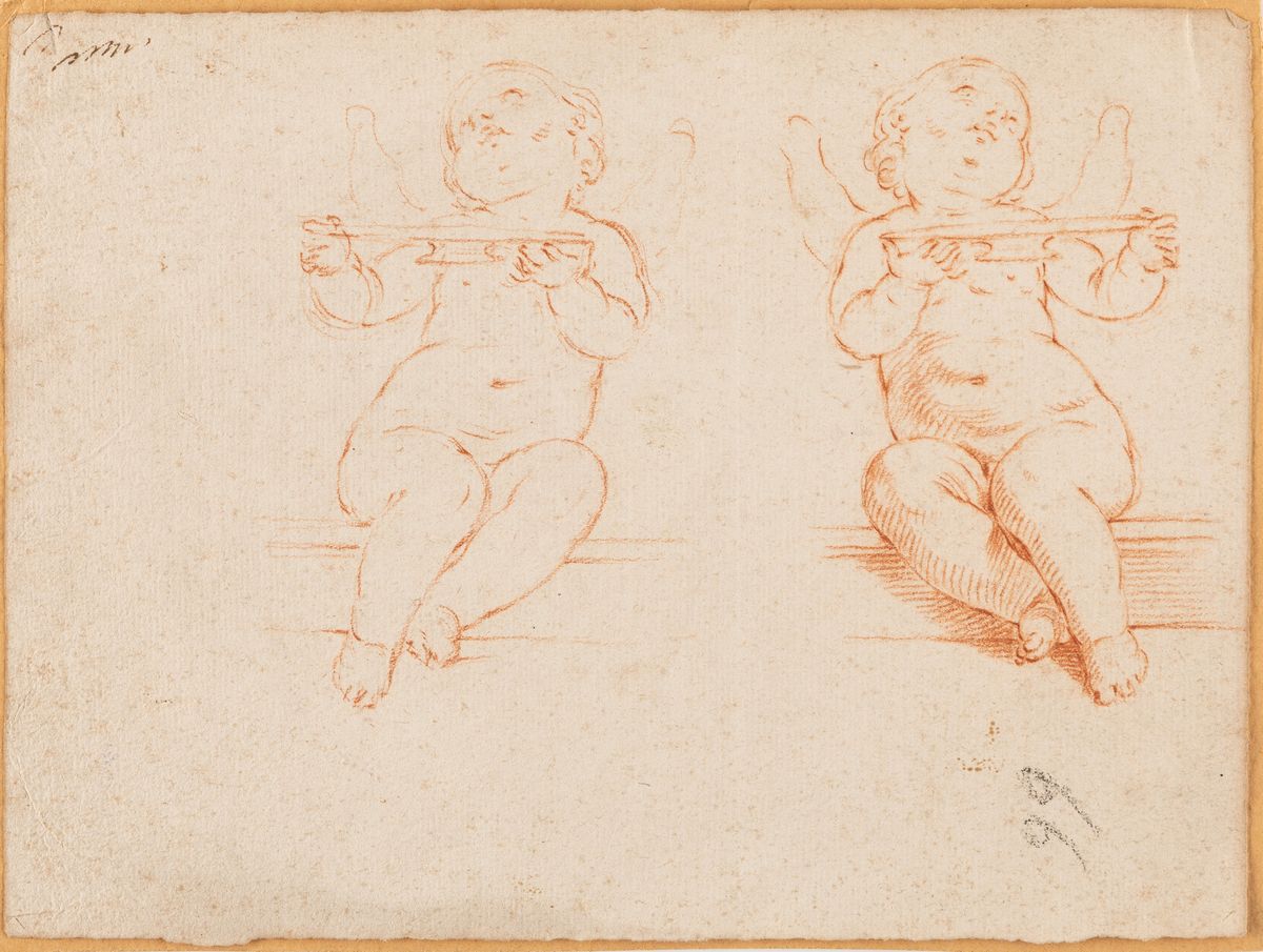 Scuola emiliana, Lotto di tre disegni: Studio di due putti, San Girolamo, Studio di fauno