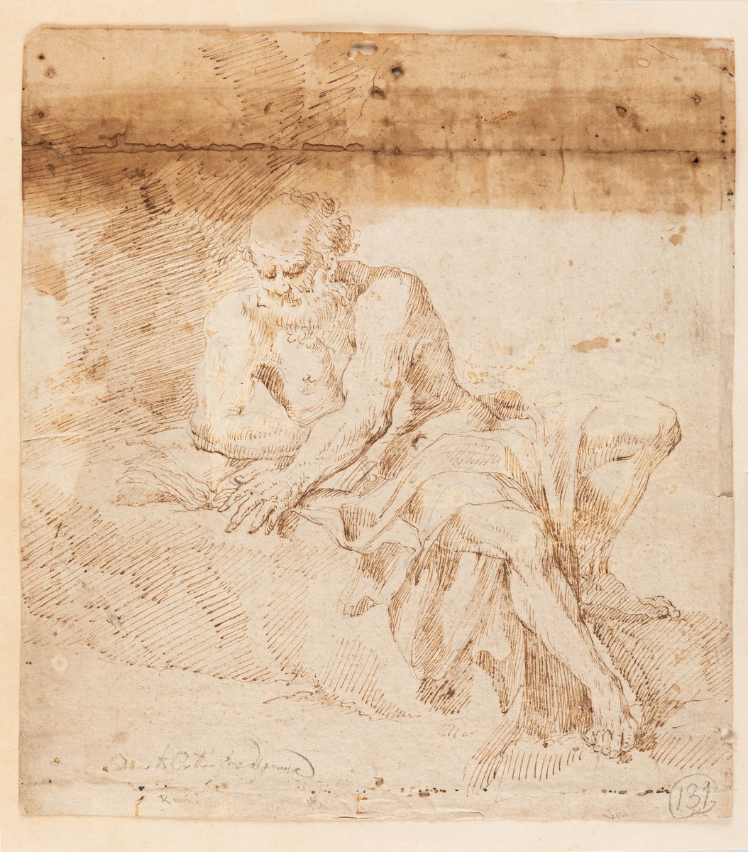 Scuola emiliana, Lotto di tre disegni: Studio di due putti, San Girolamo, Studio di fauno
