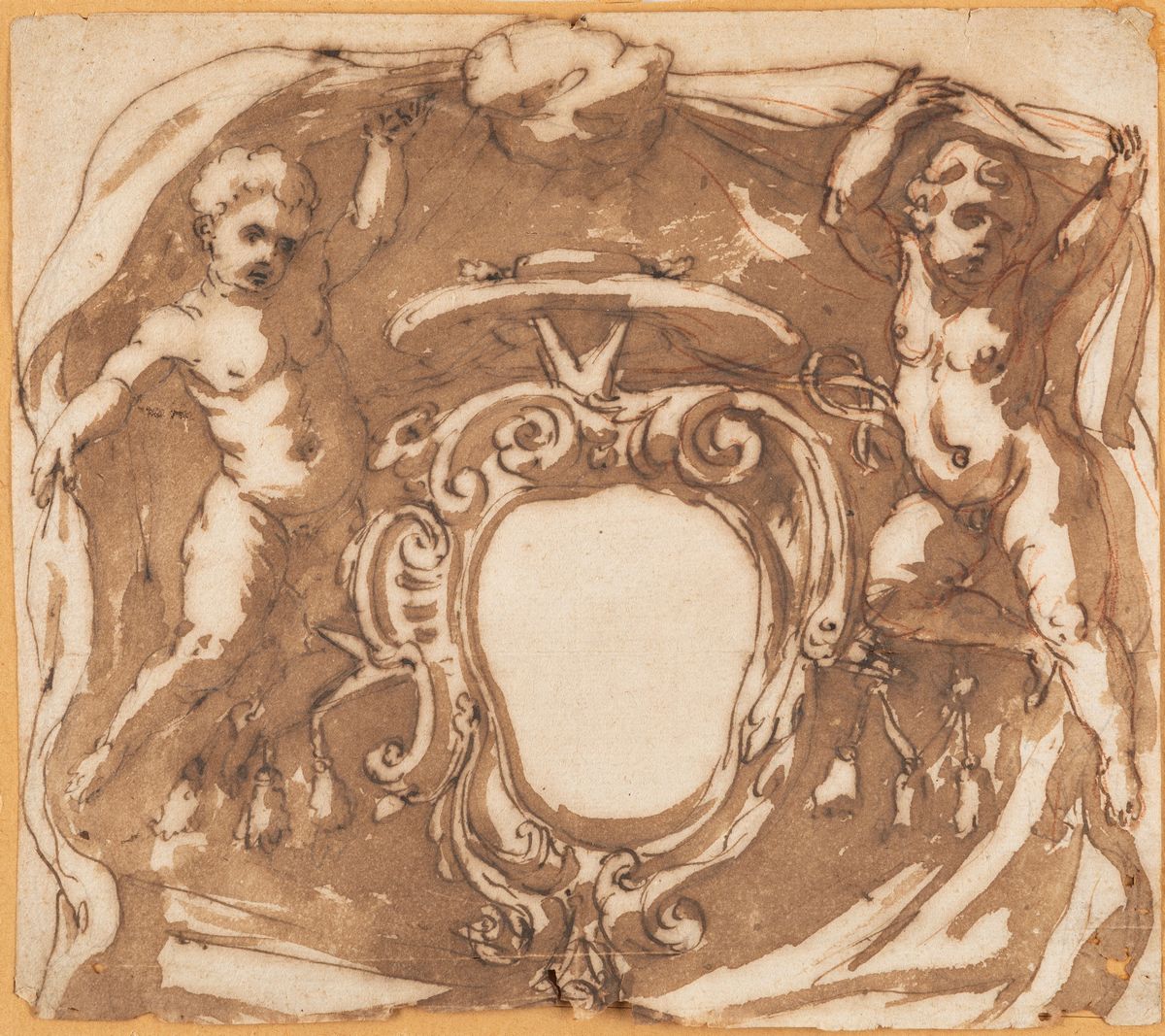 Fratelli Alberti, Studio per stemma cardinalizio con putti; Scuola dell'Italia settentrionale, Sc...