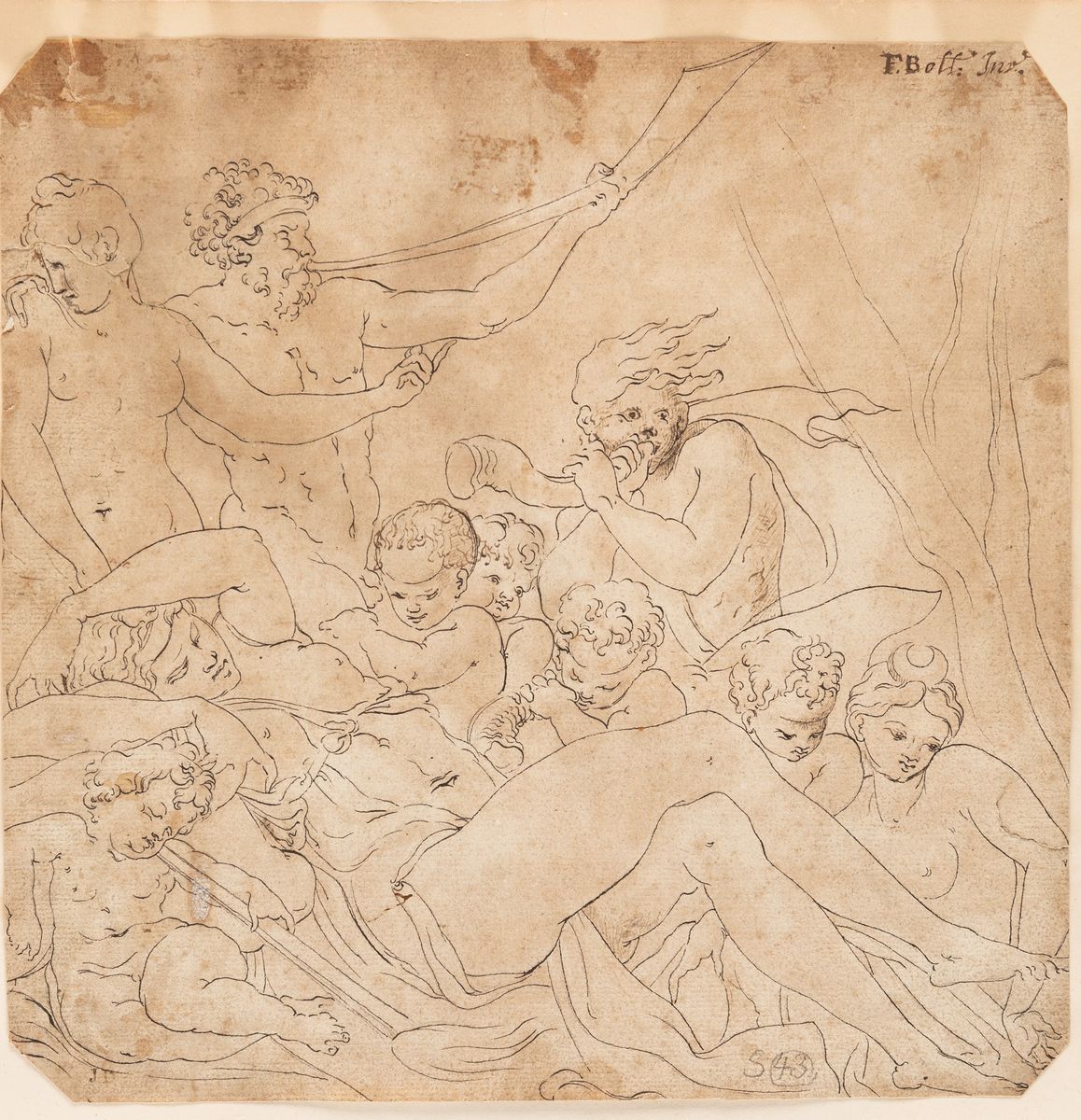 Fratelli Alberti, Studio per stemma cardinalizio con putti; Scuola dell'Italia settentrionale, Sc...