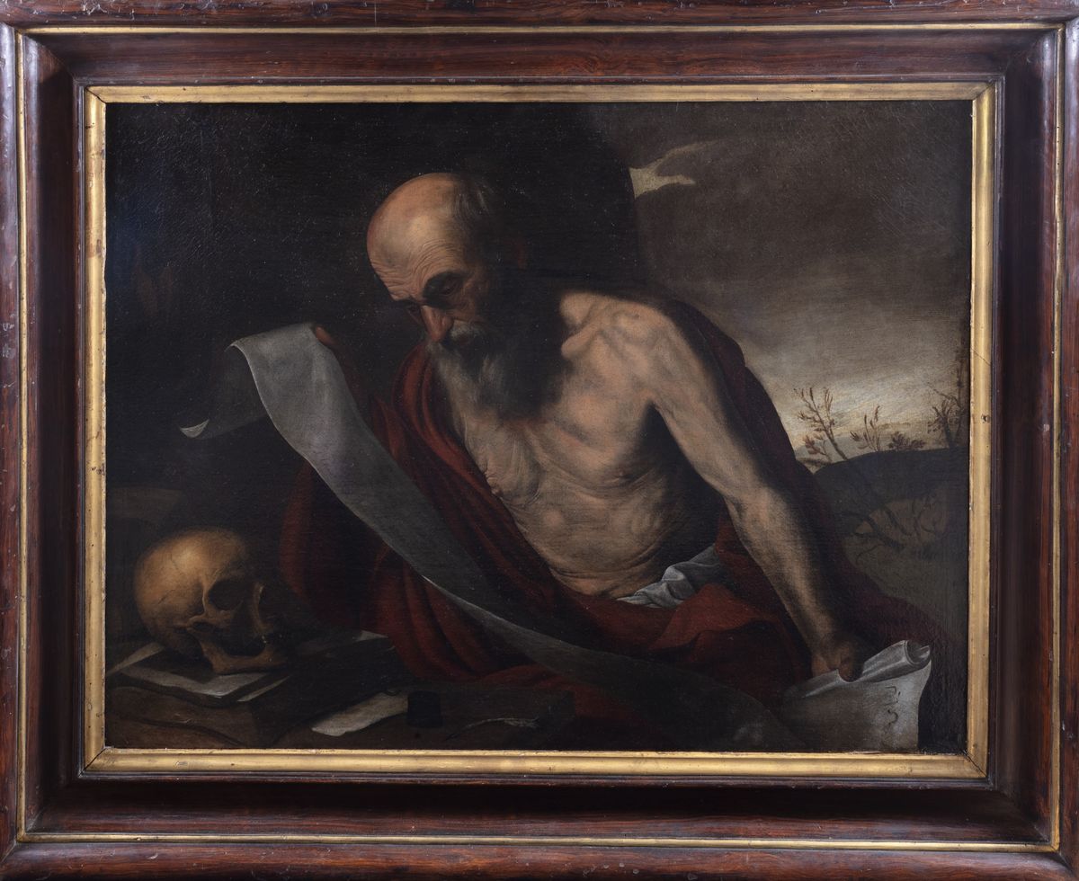 Pittore Caravaggesco Fiammingo, Secolo XVII - San Girolamo, olio su tela
