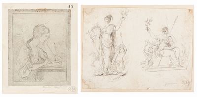 Scuola della fine del secolo XVIII - inizio secolo XIX, Lotto di due disegni: 'Profilo di figura ...