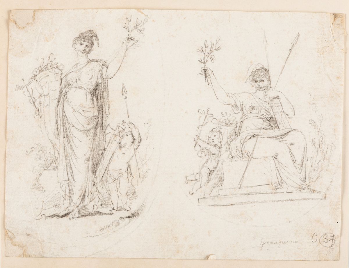 Scuola della fine del secolo XVIII - inizio secolo XIX, Lotto di due disegni: 'Profilo di figura ...