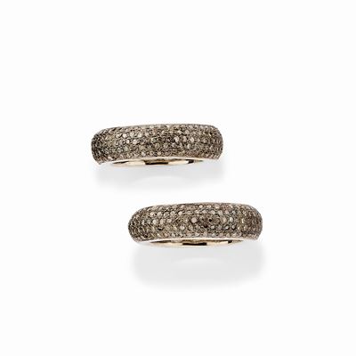 Coppia di Anelli in Argento, Oro Bianco 18k e Diamanti