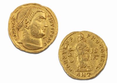 Costantino, Moneta aurea con testa diademata (317-319 d.C.)