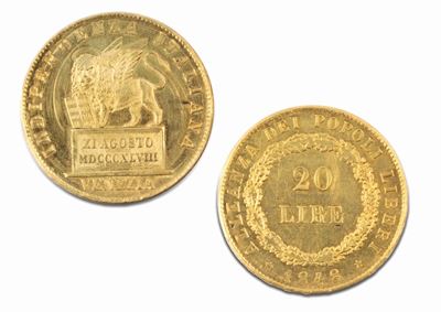Venezia, LIRE 20, emissione 1848, metallo: oro