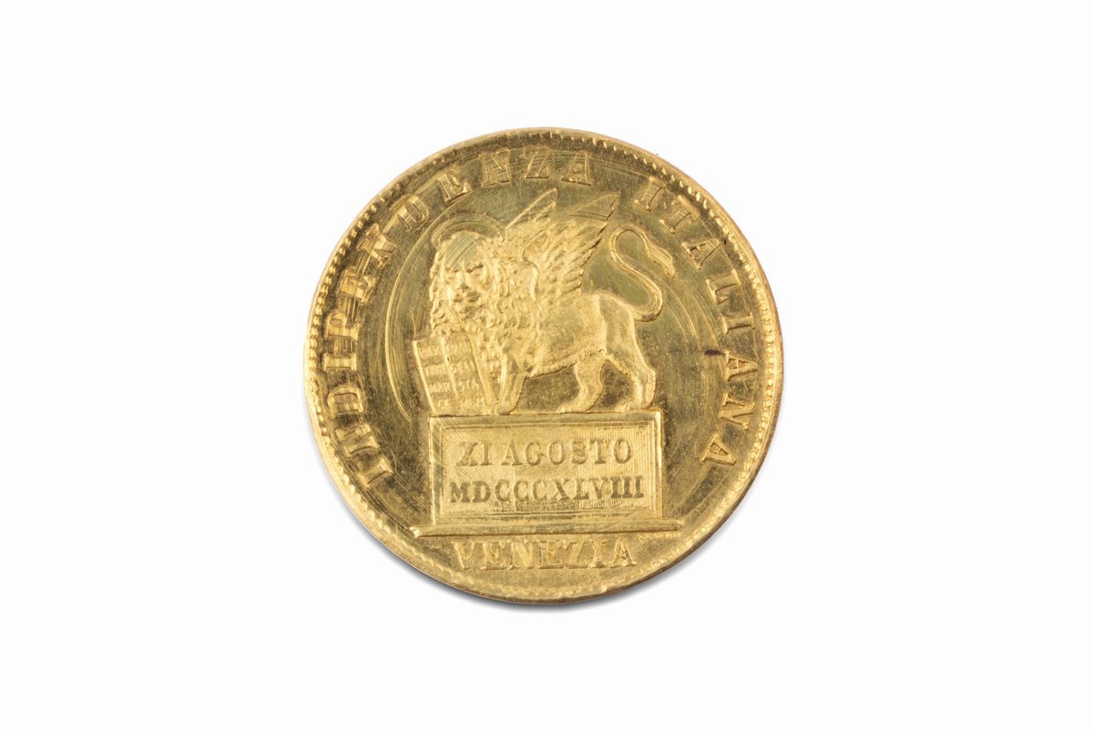 Venezia, Governo Provvisorio, 1848-1849 - Venezia, LIRE 20, emissione 1848, metallo: oro