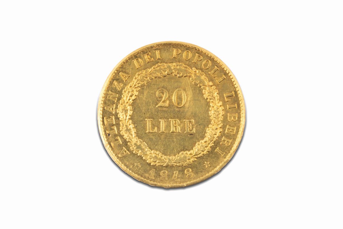 Venezia, Governo Provvisorio, 1848-1849 - Venezia, LIRE 20, emissione 1848, metallo: oro