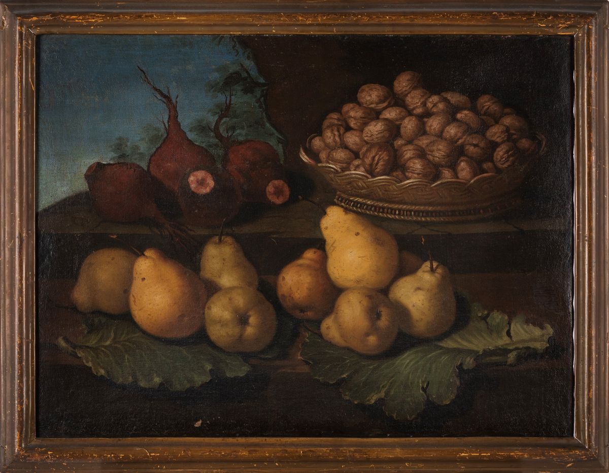 Scuola Lombarda, Fine del Secolo XVII - Inizi del Secolo XVIII - Natura morta con pere, rape e ce...