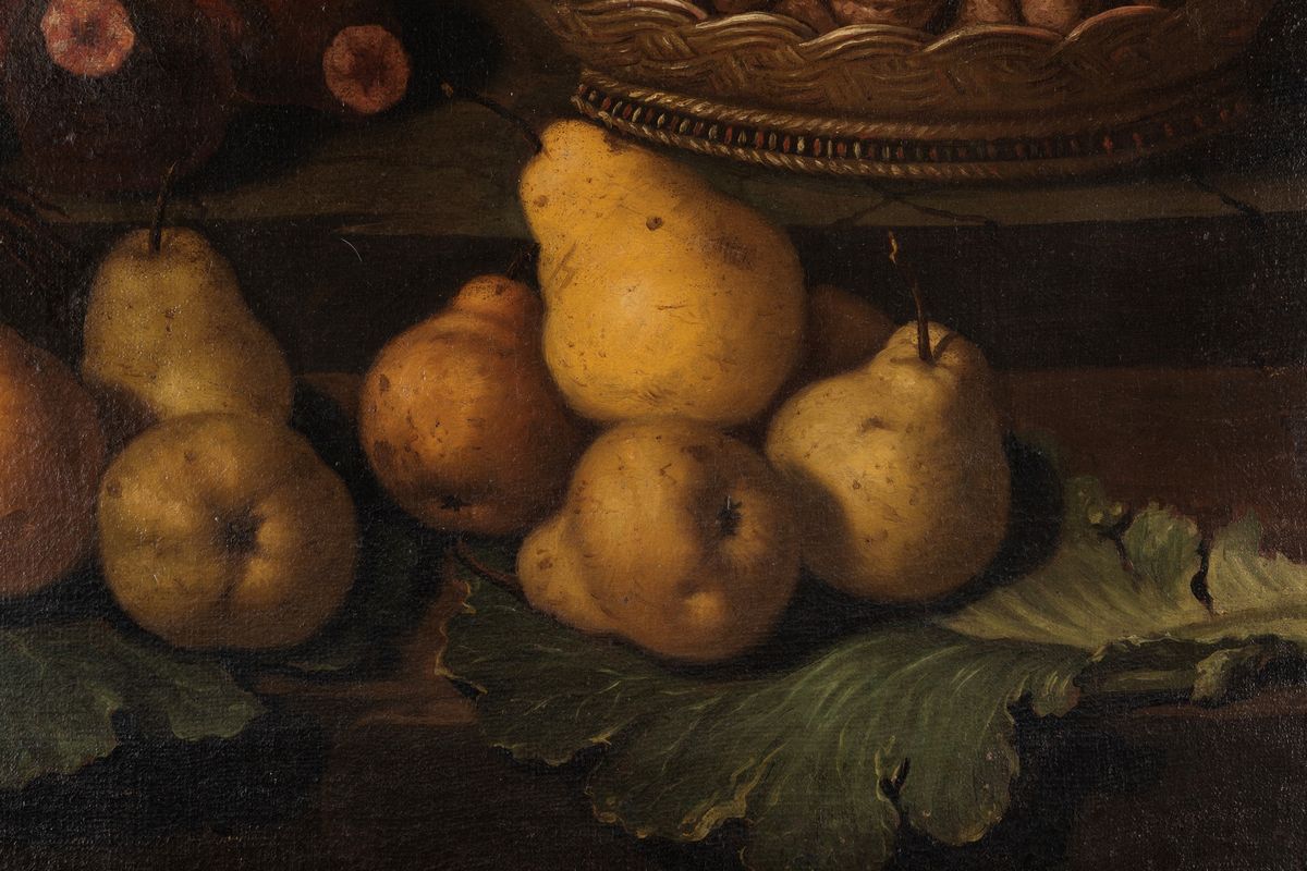 Scuola Lombarda, Fine del Secolo XVII - Inizi del Secolo XVIII - Natura morta con pere, rape e ce...