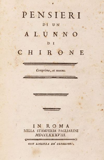 Pensieri di un alunno di Chirone, 1788, edizione originale