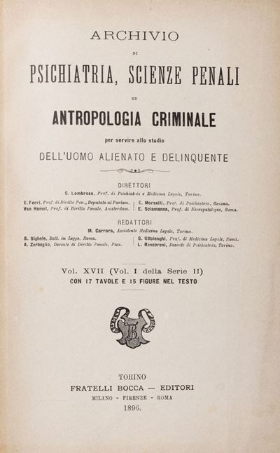 Lombroso, Archivio di psichiatria, scienze penali ed antropologia criminale, 1896