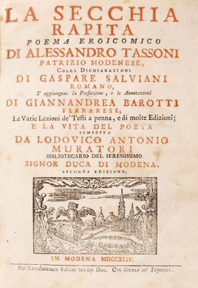 La Secchia rapita. Poema eroicomico, edizione del 1744 in legno