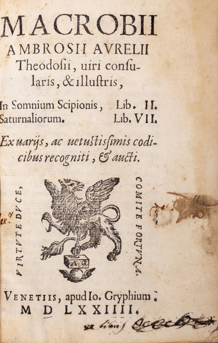 Ambrogio Teodosio Macrobio - In Somnium Scipionis e Saturnali, edizione del 1574