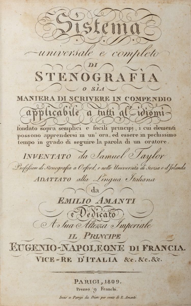 Emilio Amanti - Sistema universale e completo di stenografia, edizione italiana del Universal Sys...
