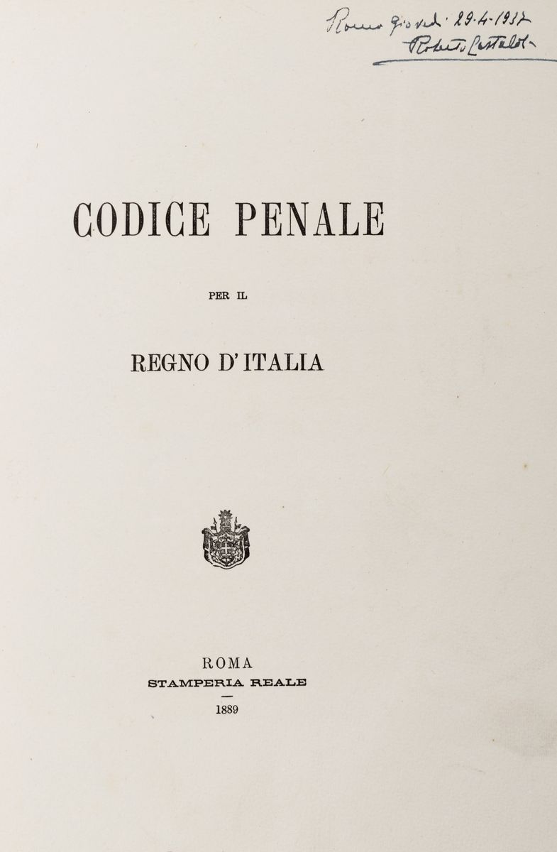 Codice penale Zanardelli per il Regno d'Italia, edizione del 1889
